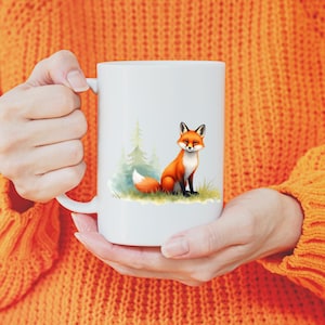 Fox Mug, Charming 11 oz. White Ceramic Cup for Coffee Lovers, Perfect Gift for Nature Enthusiasts and Animal Lovers