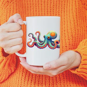 Octopus Mug - Unique 11 oz. White Ceramic Cup for Your Coffee or Tea - Perfect Gift for Sea Lovers and Ocean-Themed Parties