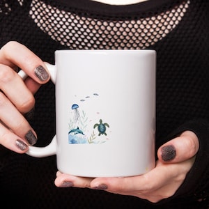Ocean Mug - Delightful Sea Creatures 11 oz White Ceramic Mug Perfect for Coffee Enthusiasts, Nautical Gift