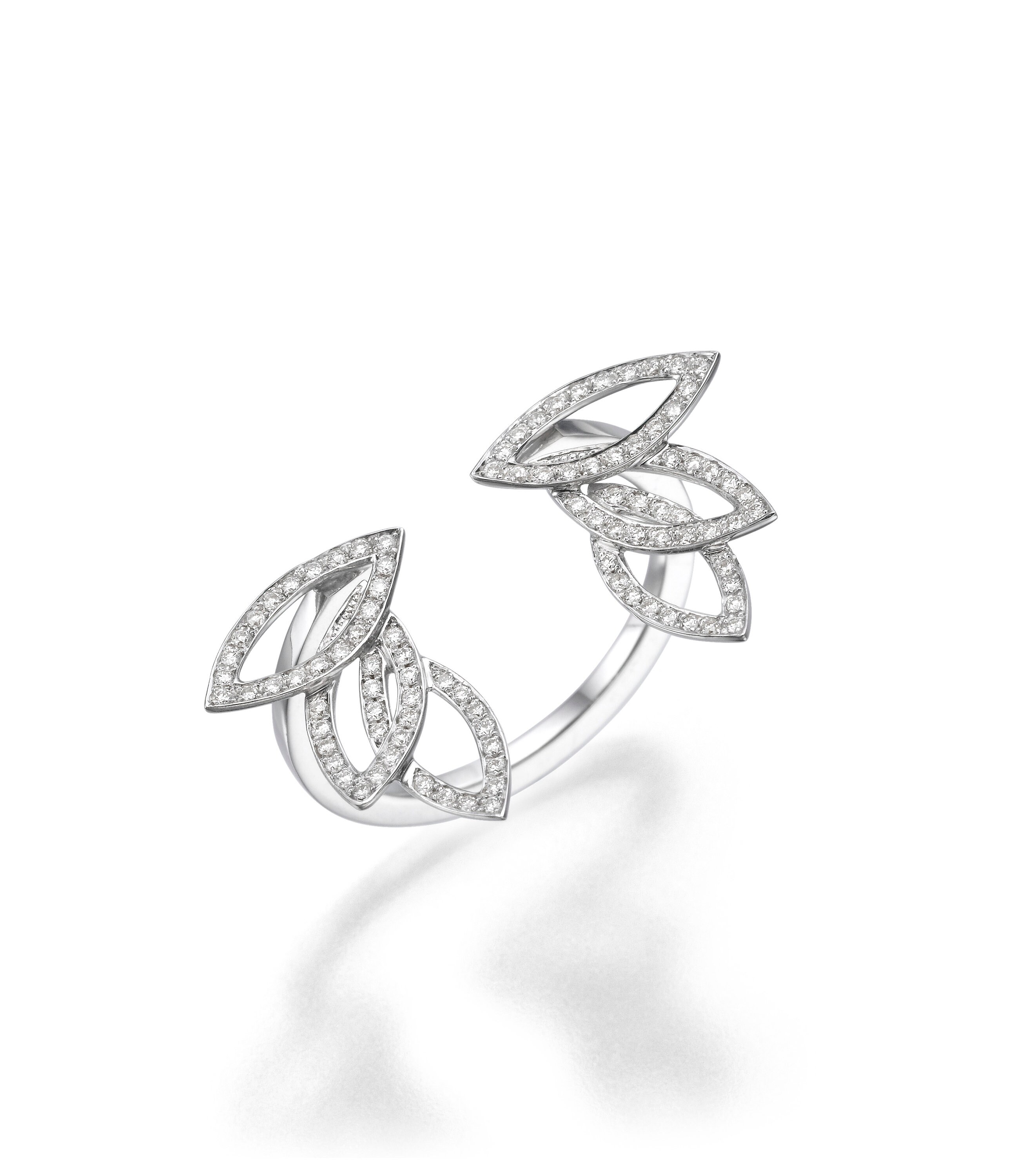 Elegant Diamond Leaf Open Ring | Etsy