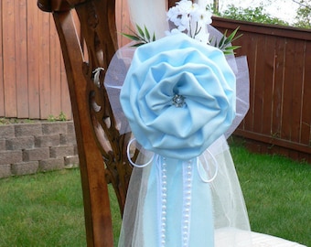 Set of 6 Sky Blue Beach Pew Bows Chair Bows  Wedding Bows Pew Church Aisle Decorations