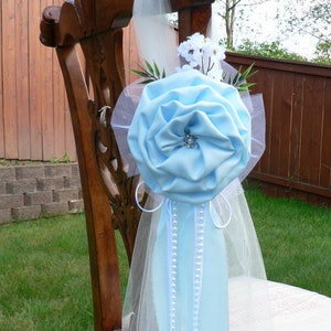 Set of 6 Sky Blue Beach Pew Bows Chair Bows Wedding Bows Pew Church Aisle Decorations image 1