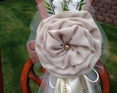 SET OF 6 Beige Ivory Gold Pew Bows, Chair Bows, Wedding Bows Pew Church Aisle Decorations