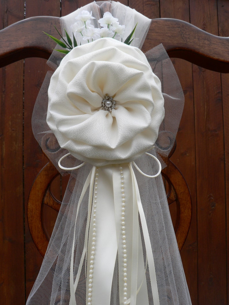 Set of 6 Ivory Pew Bows Chair Bows Wedding Bows Pew Church Aisle Decorations image 1