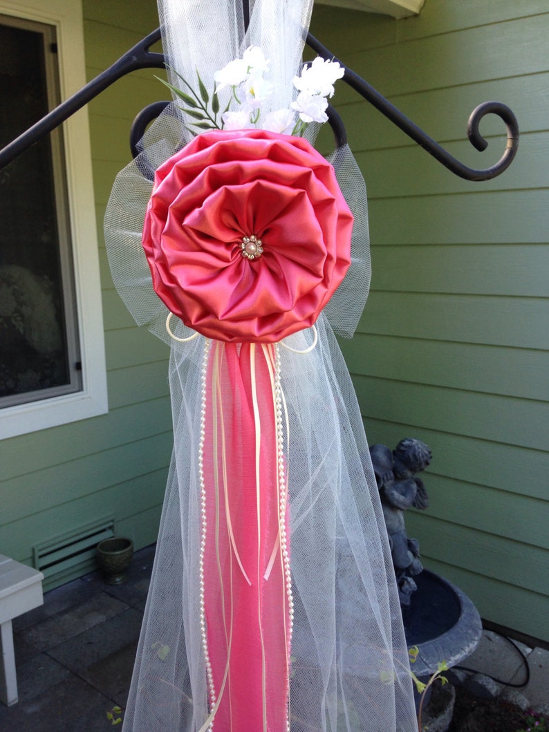 SET OF 6 Coral Pew Bows, Chair Bows, Wedding Bows Pew Church Aisle