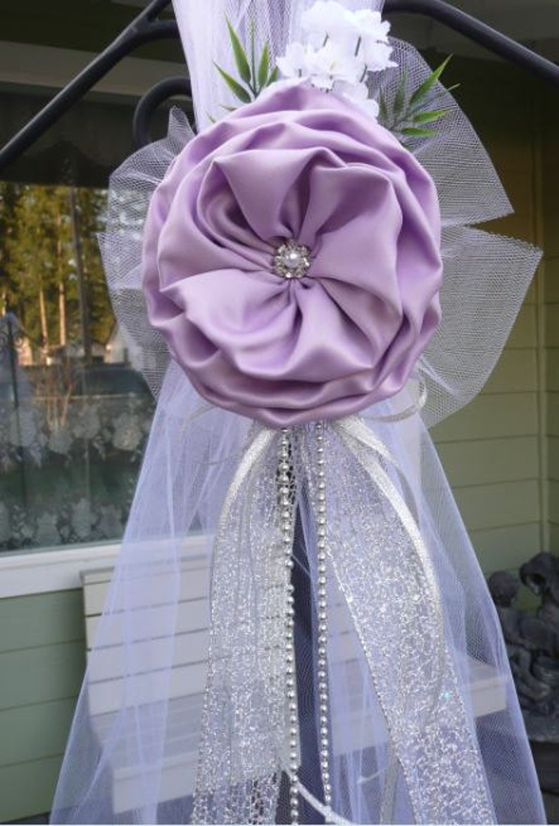 SET OF 6 Lavender Pew Bows, Lilac Chair Bows, Wedding Bows Pew Church Aisle Decorations image 2