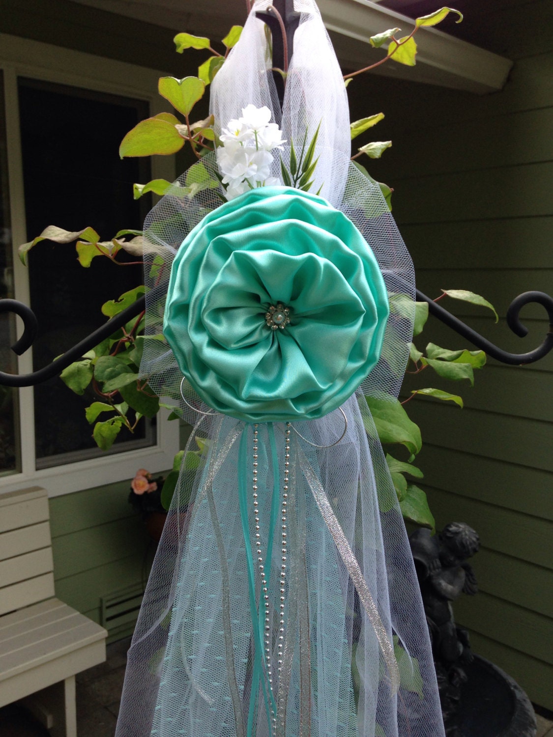 Aqua Blue Silver and White Wedding Bows Pew Church Aisle Decorations - Etsy