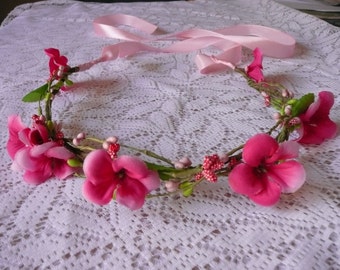 SALE Pink flower girl crown, Spring wreath, Pink flower wreath, Pip berry crown, Pink floral halo, Festival crown, Pink Hair Wreath,  Rustic