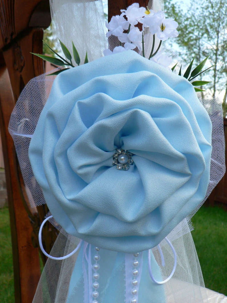 Set of 6 Sky Blue Beach Pew Bows Chair Bows Wedding Bows Pew Church Aisle Decorations image 2