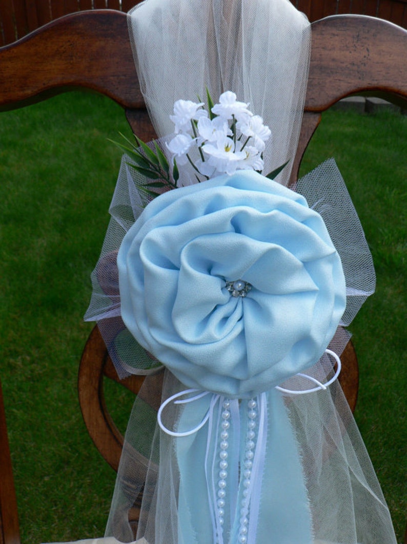 Set of 6 Sky Blue Beach Pew Bows Chair Bows Wedding Bows Pew Church Aisle Decorations image 4