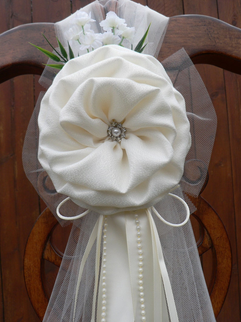 Set of 6 Ivory Pew Bows Chair Bows Wedding Bows Pew Church Aisle Decorations image 3