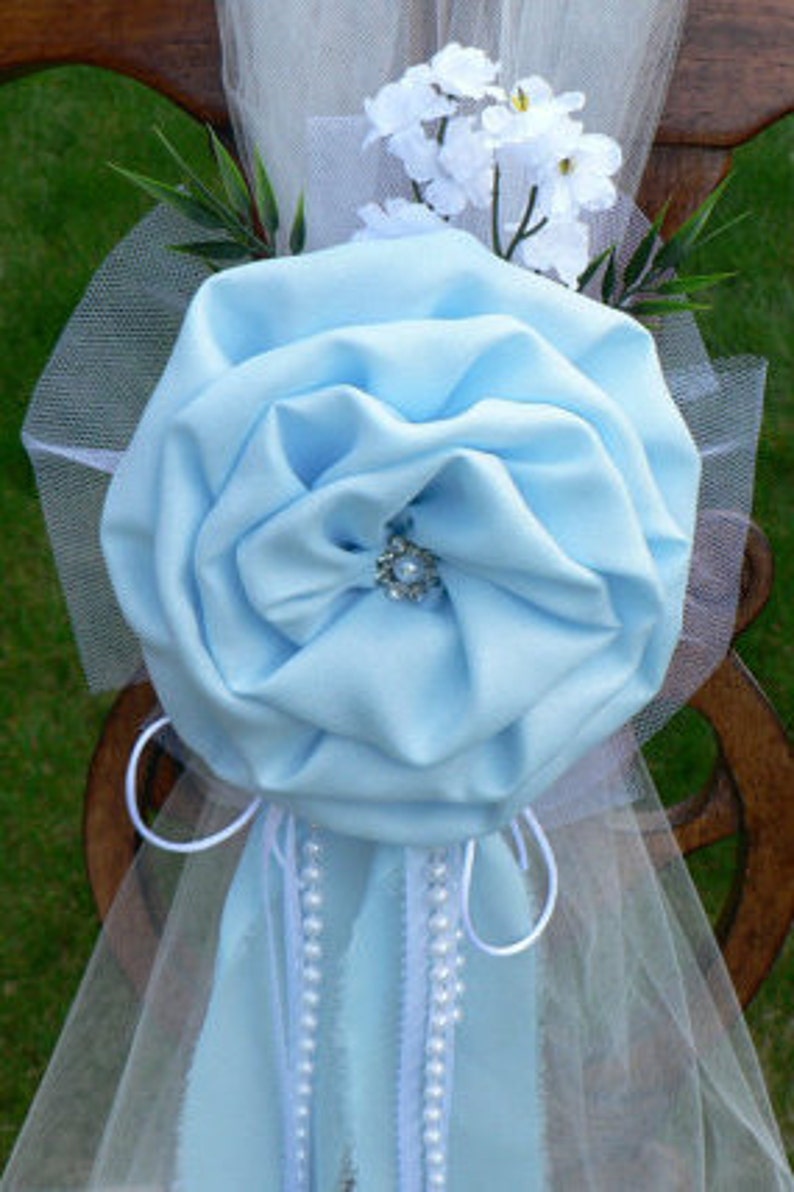 Set of 6 Sky Blue Beach Pew Bows Chair Bows Wedding Bows Pew Church Aisle Decorations image 5