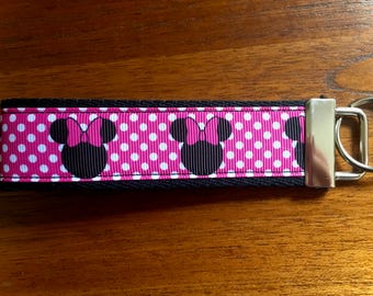 Pink Polka Dot Minnie Wrist Key Fob, wrist key chain, disney wrist fob, Minnie Mouse, gift for her, handmade, wristlet key fob, cute key fob