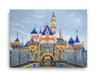 Disneyland Castle Canvas Oil Painting Print, 18x24 inches Art Gift for Disney lover, Castle fan Christmas gift for her, gift for child