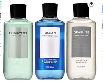 Bath and Body Works Confezione da 3 2 in 1 Capelli + Bagnoschiuma Acqua dolce, grafite e oceano. 10 once.