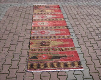TURKISH KILIM RUNNER-Hallway Rug Runner Kilim-Geometric Design Runner-Aztec Hallway Runner Kilim-Aztec Kilim Runner-Birds Design Kilim Rug