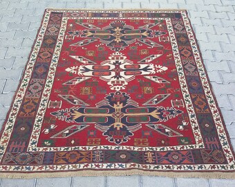 CAUCASIAN SOUMAK KILIM Rug-Hand Embroidered Rug-Tribal Sumak Kelim Rug-Nomadic Hand-Embroidered Sumak Kilim Rug-Vintage Sumak Rug Kilim