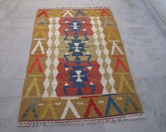 VINTAGE TURKISH KELIM-Turkish Kilim Rug-Kelim Rug-Cheap Kilim-Cheap Rug-Tribal Design Kilim Rug-Kayseri Kilim-Kayseri Kelim-Cappadocia Rug