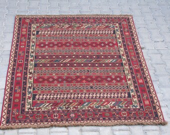 TRIBAL SOUMAK HAND Embroidered Rug-Vintage Soumak-Vintage Sumak-Rich Design Rug-Intricated Design-Rustic Rug-Rustic Soumak-Rustic Kilim Rug