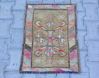 SMALL BOHO TURKISH Oushak Rug-Bohemian Rug-Small Vintage Turkish Tribal Boho Rug Doormat-Vintage Bohemian Turkish Bath Mat Rug-Oushak Carpet