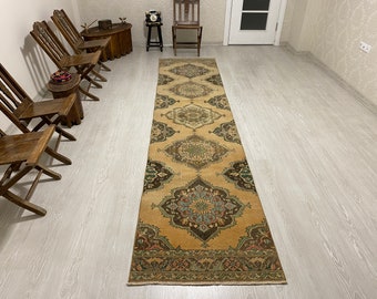 MUTED TURKISH OUSHAK Long Runner Rug-Long Oushak Rug Runner-Hallway Runner Rug-Faded Color Oushak Runner-Pastel Color Kitchen Runner