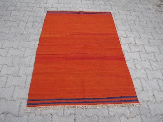 ORANGE SIMPLE MINIMALIST Plain Rug Turkish Kilim, Shades Of Orange Turkish Plain Kilim Rug, Orange Color Turkish Tribal Kilim Rug-Orange Rug