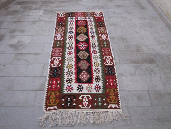 BOHO SHORT RUNNER Rug-Runner Kilim Rug-Boho Kelim-Bohemian Kilim-Flatweave Kilim Rug-Kayseri Kilim-Vintage Turkish Kilim Runner-Colorful Rug