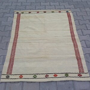 SIMPLE MINIMALIST RUG Kilim-Simple Design Kelim Rug-Turkish Simple Kilim Rug-Vintage Kilim Rug-Vintage Minimalist Rug Kilim-White Kilim Rug image 2