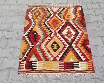 TURKISH TRIBAL GEOMETRIC Kelim Rug-Kilim Rug-Vintage Barak Kelim-Vintage Turkish Barak Kilim Rug-Vintage Geometric Design Tribal Kelim Rug