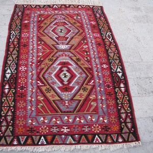 VINTAGE KILIM RUG-Turkish Kilim Rug-Turkish Kelim-Geometric Design Kilim Rug-Avshar Kilim-Nomadic Kilim-Nomad Kilim Rug-Oushak Kilim Rug-Rug