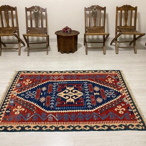 FINEST QUALITY WOVEN Blue Kilim Rug-Vintage Turkish Kilim Rug-Very Finely Woven Anatolian Kilim Rug-Nomadic Kelim Rug-Turkish Kilim-Kelim