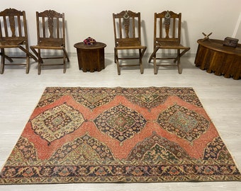 DECORATIVE TURKISH OUSHAK Rug-Vintage Turkish Rug-Vintage Oushak Rug-Vintage Turkish Oushak Rug-Turkish Oushak Carpet Rug-Low Pile Oushak