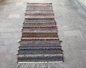 STRIPED CAPUT KILIM Rug Runner-Vintage Caput Rug Kelim-Kitchen Decor Caput Kilim Rug Runner-Hallway Decor Caput Kelim Rug-Caput Runner Kilim