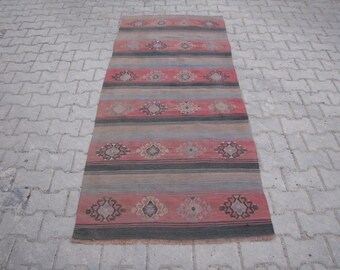 TURKISH KILIM RUG Runner, Pastel Color Turkish Kilim Rug, Vintage Turkish Kelim Rug, 95''and a halfX37'' Kilim, 243cmX95cm Turkish Kilim Rug