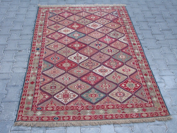 PATCHWORK DESIGN SOUMAK Rug-Geometric Sumak-Geometric Rug-Tribal Soumak-Tribal Rug-Vintage Sumak-Caucassian Soumak-Caucassian Rug-Hand Made
