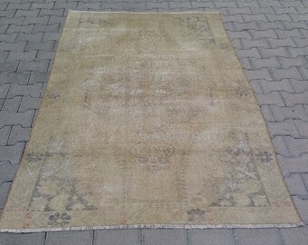 MUTED COLOR DISTRESSED Faded Turkish Rug-Oushak Rug-Vintage Turkish Oushak Carpet Rug-Muted Turkish Oushak-Faded Color Turkish Oushak Carpet