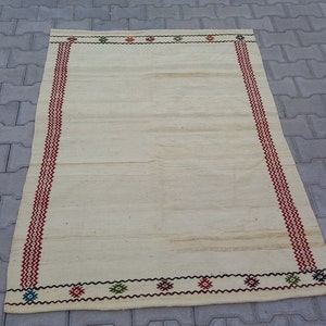 SIMPLE MINIMALIST RUG Kilim-Simple Design Kelim Rug-Turkish Simple Kilim Rug-Vintage Kilim Rug-Vintage Minimalist Rug Kilim-White Kilim Rug image 4