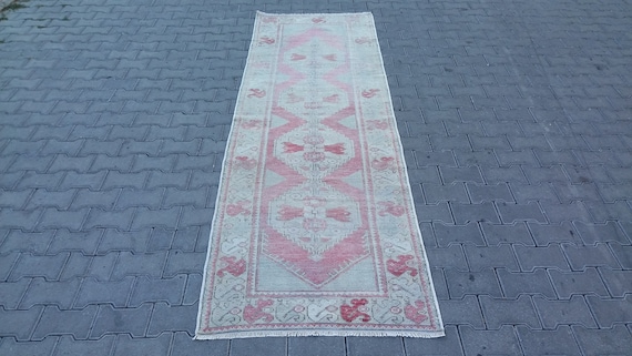 3X10 MUTED TURKISH OUSHAK Runner Rug, 3x10 Vintage Turkish Runner Rug, 3x10 Vintage Oushak Runner Rug, 3X10 Muted Color Turkish Oushak Rug