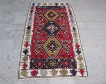 VINTAGE YAHYALI KILIM-Sihli Klim-Yahyali Kelim Rug-Boho Kilim-Bohemian Kilim-Vintage Turkish Kilim-Hand Spun Lambs Wool Turkish Kilim-Kelim