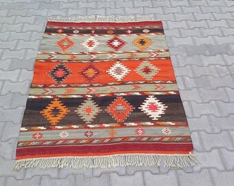 VINTAGE SIVAS KILIM Rug-Geometric Kilim Rug-Boho Kilim Rug-Bohemian Kilim Rug-Vintage Turkish Kilim Rug-Geometric Design Turkish Kilim Rug