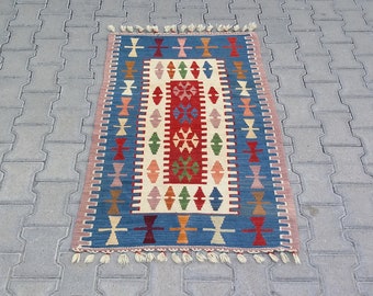 TURKISH KAYSERI KILIM Rug-Boho Rug Kelim-Vintage Tribal Kilim Rug-Anatolian Kilim Rug-Nomadic Kilim Rug