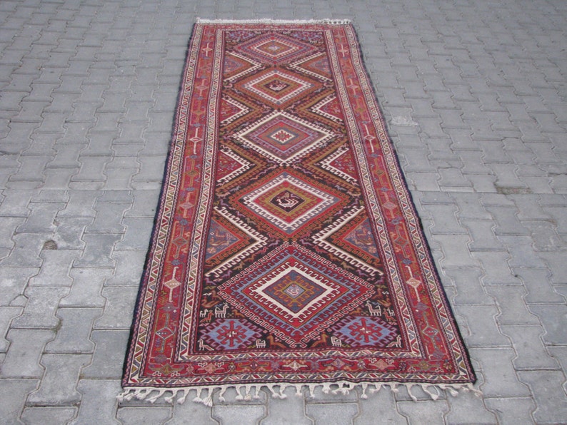 CAUCASIAN HALLWAY RUNNER-Caucasian Soumak Runner-Caucasus Hallway Runner Rug-Hallway Sumak-Hallway Soumak-Hand Embroidered Hallway Runner image 1