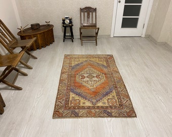 OUSHAK RUG-Yellow Turkish Rug-Orange Rug-Muted Color Turkish Oushak Rug-Faded Color Vintage Turkish Oushak Carpet Rug