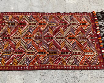 3x5 TRIBAL BEST QUALITY Jijim Kilim Rug-Vintage Turkish Nomadic Collectable Cicim Kelim Rug-Anatolian Jijim Kilim Rug-Turkish Cicim Kilim
