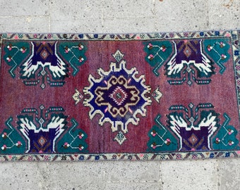 SMALL TURKISH RUG-Oushak Doormat Rug-Bath Mat Rug-Turkish Oushak Doormat Bathmat Carpet Rug