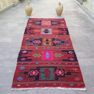 BOHEMIAN TURKISH KILIM Runner Rug-Boho Kilim Runner Rug-Tribal Kilim-Vintage Nomadic Kilim Runner Rug