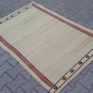 SIMPLE MINIMALIST RUG Kilim-Simple Design Kelim Rug-Turkish Simple Kilim Rug-Vintage Kilim Rug-Vintage Minimalist Rug Kilim-White Kilim Rug image 5