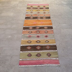 STRIPED TURKISH KILIM Kitchen Runner Rug-Hallway Runner Kilim Rug-Vintage Anatolian Kilim Runner Rug-Vintage Nomadic Kelim Runner Rug