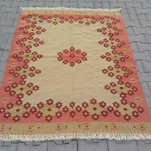 TURKISH KILIM RUG-Anatolian Tribal Kilim Rug-Nomadic Kilim Rug-Simple Design Turkish Kilim Rug