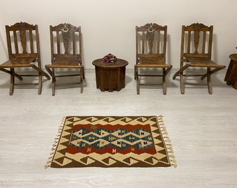SMALL KILIM-KELIM Rug-Vintage Kilim-Wool Kilim-Anatolian Kilim-Turkish Wool Kilim Rug-Small Size Kilim Rug-Geometric Design Turkish Kilim